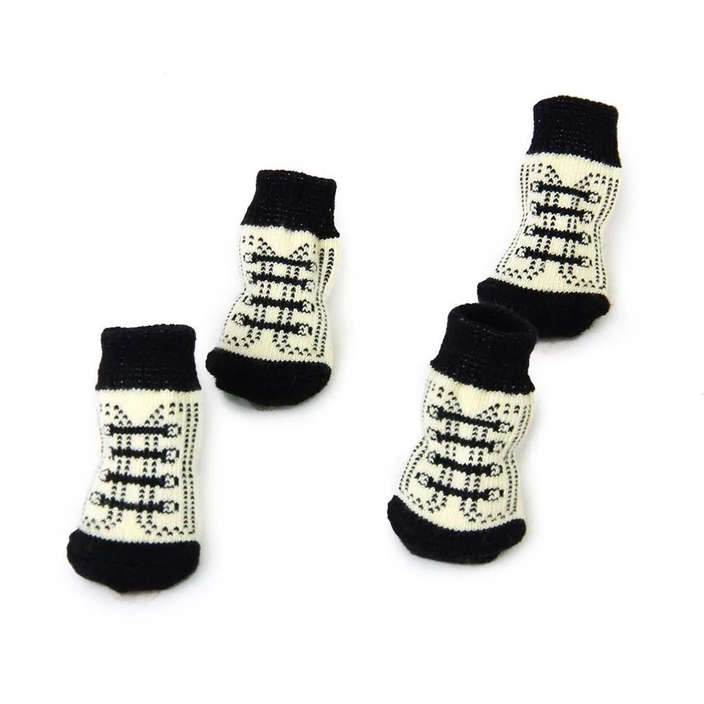 

4Pcs Dog Socks Cat Socks Cotton Spandex Anti Slip Pattern Size Xl Black White Pet Paw Protection Cold Snow Ice Salt