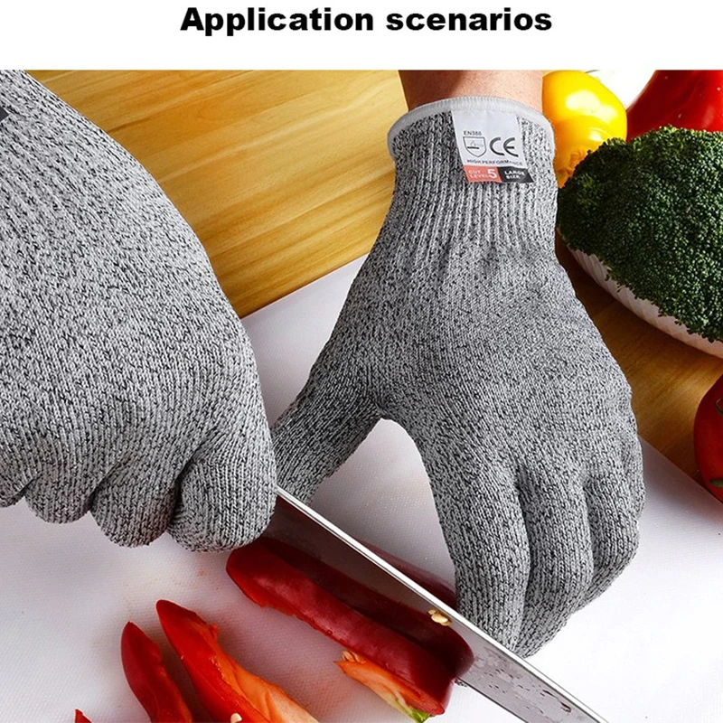 2PCS Grade 5 Anti Cutting Gloves Kitchen HPPE Anti Scratch Glass Wood Cutting Safety Protection Horticulturist Protector Gloves