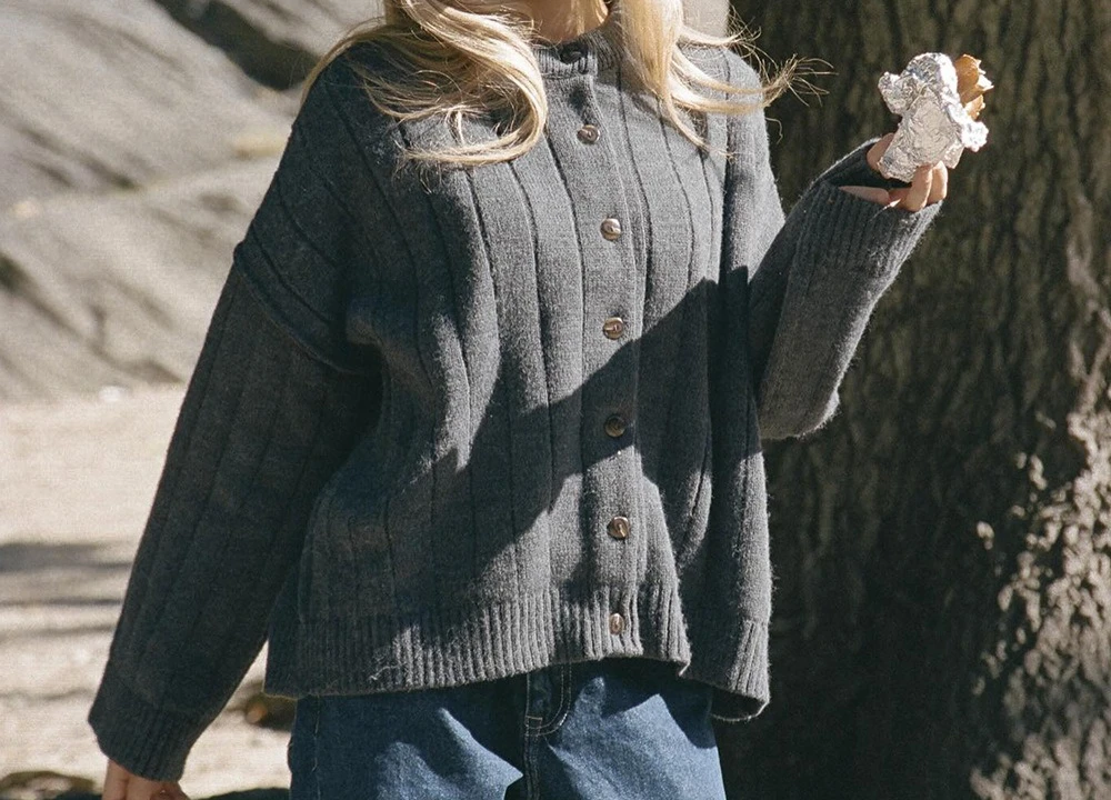 Loose Sweater Cardigan 2025 Autumn/winter Round Neck Sweater Knitted Cardigan for Women