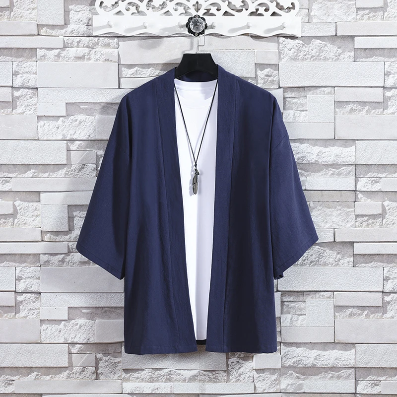 

Men's Cotton Linen Kimono Cardigan Japanese Anime Streetwear Male Yukata Harakuju Asian Japanese Solid Color Clothes