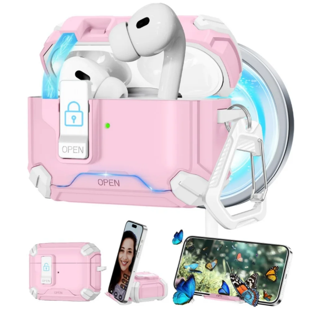 Earphone Case For AirPods Pro 3 with Phone Stand Compatible with Magsafe Magnetic Automatic Lock Case Cover for Airpods Pro 3
