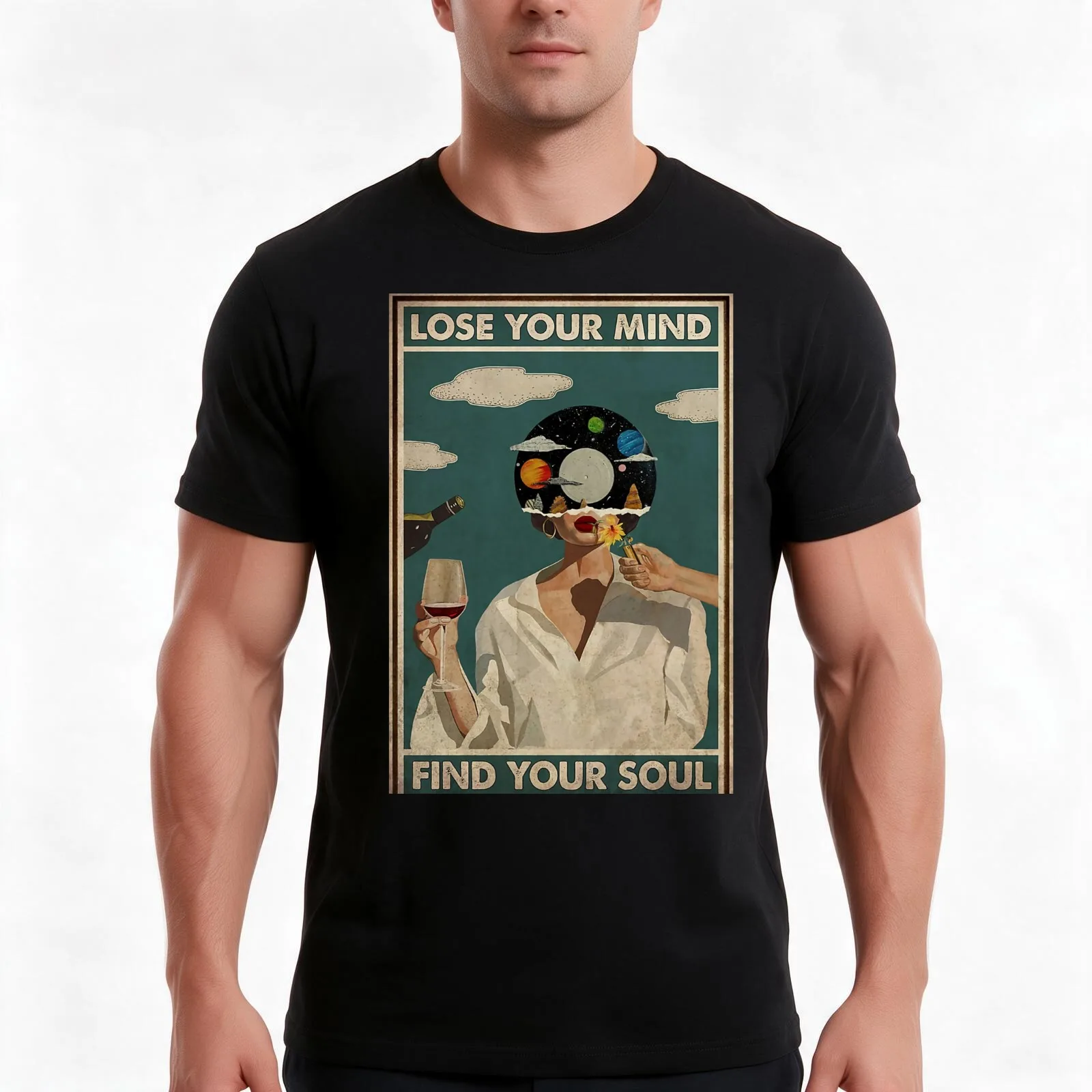 Music Vintage Poster Lose Your Mind Find Your Soul T-Shirt Summer Casual Cotton Tee Oversized Streetwear Tops 100% Cotton