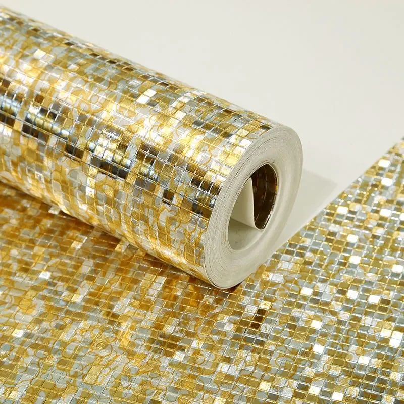 Gold silver lattice Mosaic wallpaper background wall ceiling post KTV counter reflective stereo wallpape