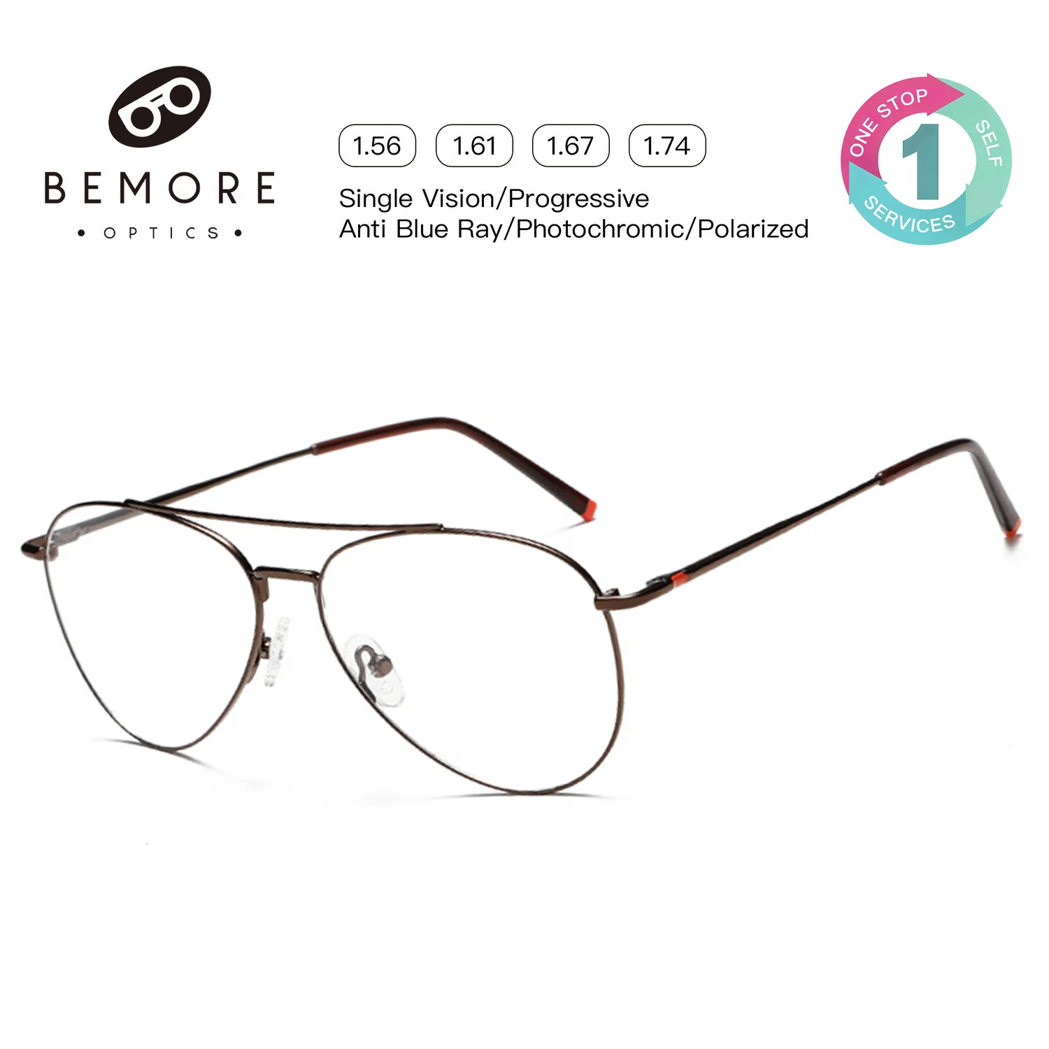 BEMORE Pilot Anti-Blue Light Myopia Eyeglasses Be Customizable Prescription High Quality Metal Men's Reading Glasses