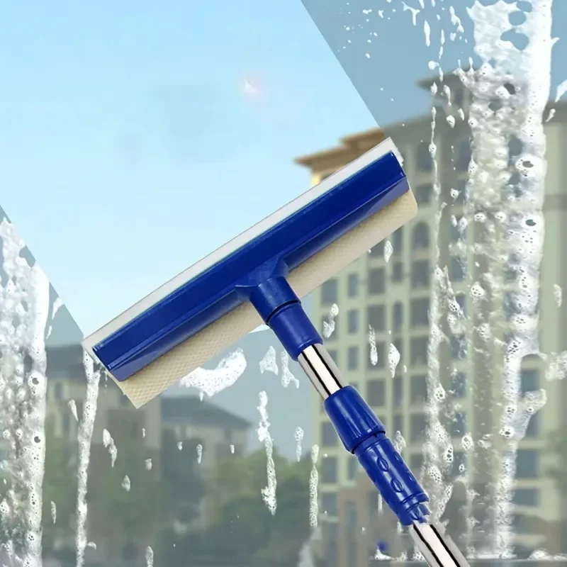 2 in 1 Telescopic Window Cleaner with Sponge Brush and Squeegee Retractable Handle for Car Glass Household Streak Free Cleaning
