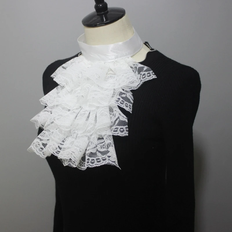 Adjust Size Ruffled False Collar White Victorian Jabots Collar Women Detachable Wrist Cuffs Carnivals Clothing Ornaments