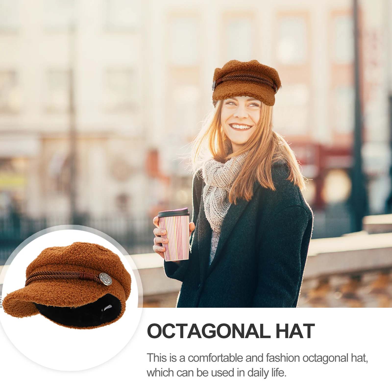

1 pc Octagonal Lambwool Hat For Women Girls Warm Winter Outdoor Casual Stylish Decorative Cap Comfortable All-Match Beanie