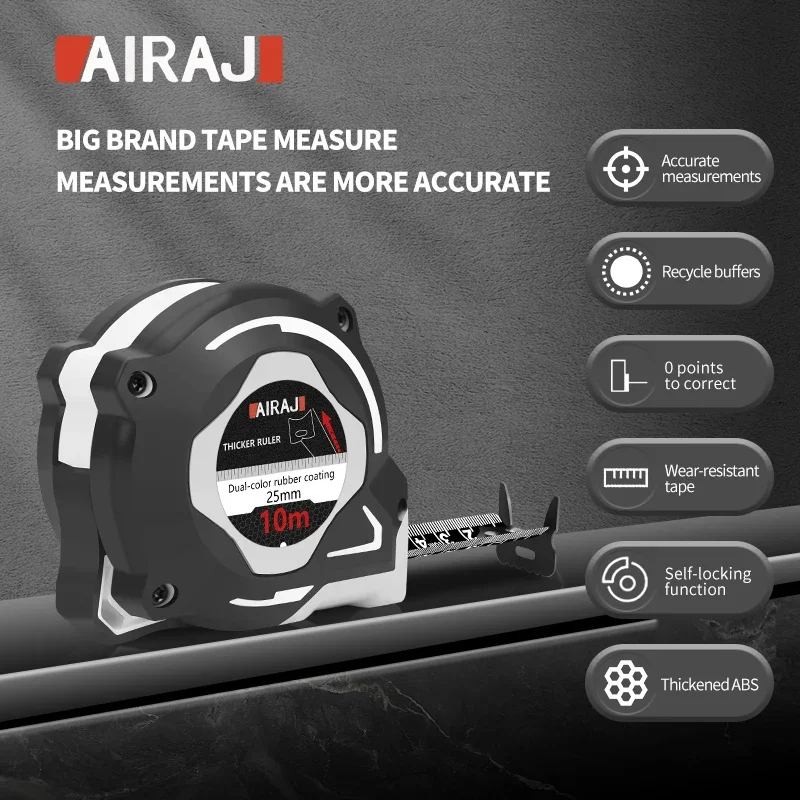AIRAJ 3/5/7.5/10 متر متري وشريط القياس الإمبراطوري قابل للسحب متري حاكم النجارة مسطرة قياس أداة مقياس على الوجهين #4