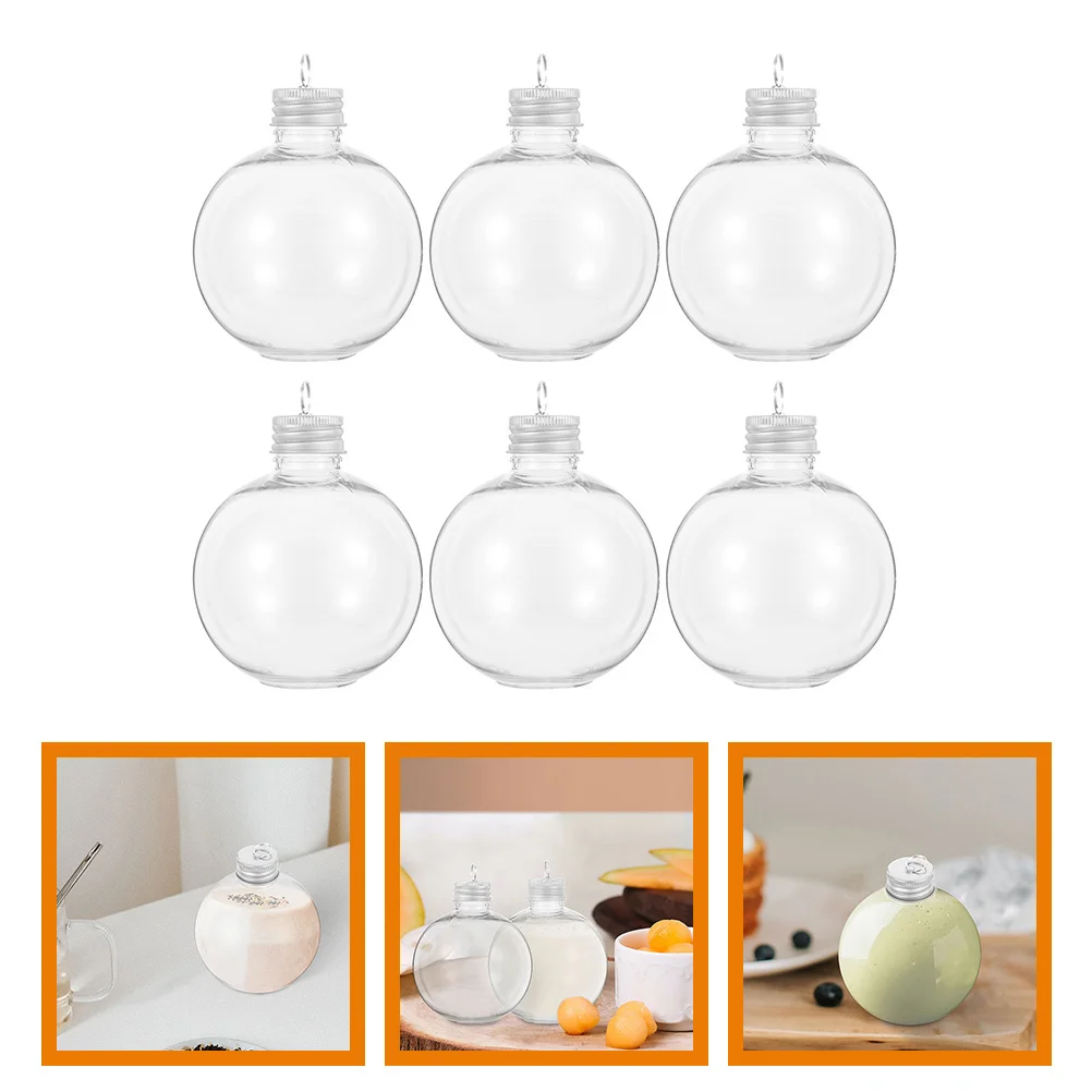 6Pcs Portable Juice Bottles Clear Bulb Shaped Pet Containers with Caps Leakproof for Milk Coffee Yogurt Storage Multipurpose