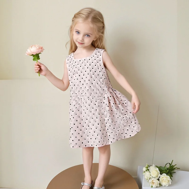 

Girls' Polka Dot Dress Summer New Style Sweet Fashionable Polka Dot Strap Dress for Young Girls Baby Princess Dress