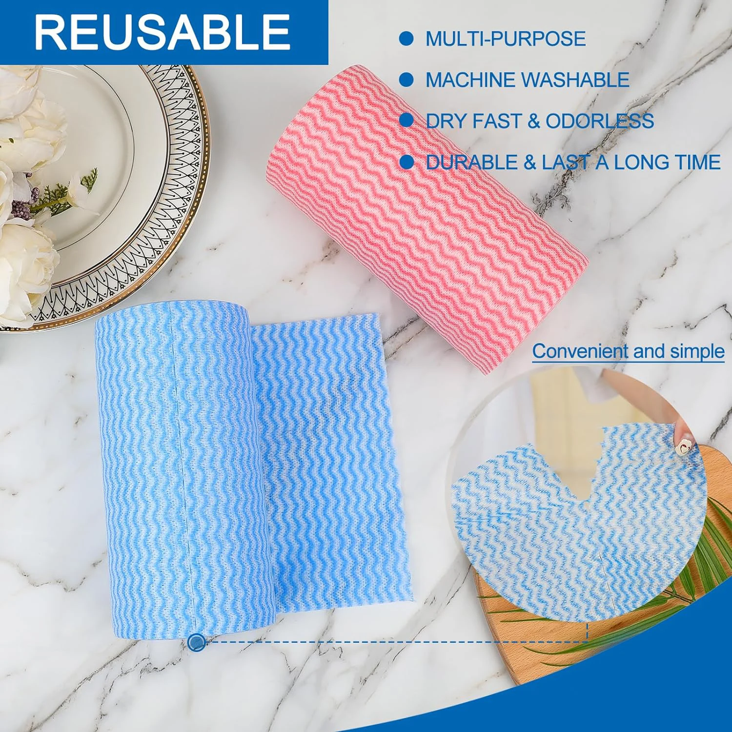 Disposable Cleaning Cloth, Dish Cloth Dish Towels Dish Rags Reusable Kitchen Paper Towels, Wash Towels, 2 Rolls of 200 Sheets