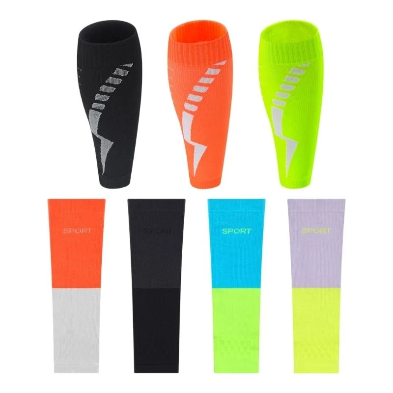 G6DE Breathable Elastic Leg Sleeve Shock Absorption Knit Leg Support Calf Protector for Running Cycling Sport Injury Recovery