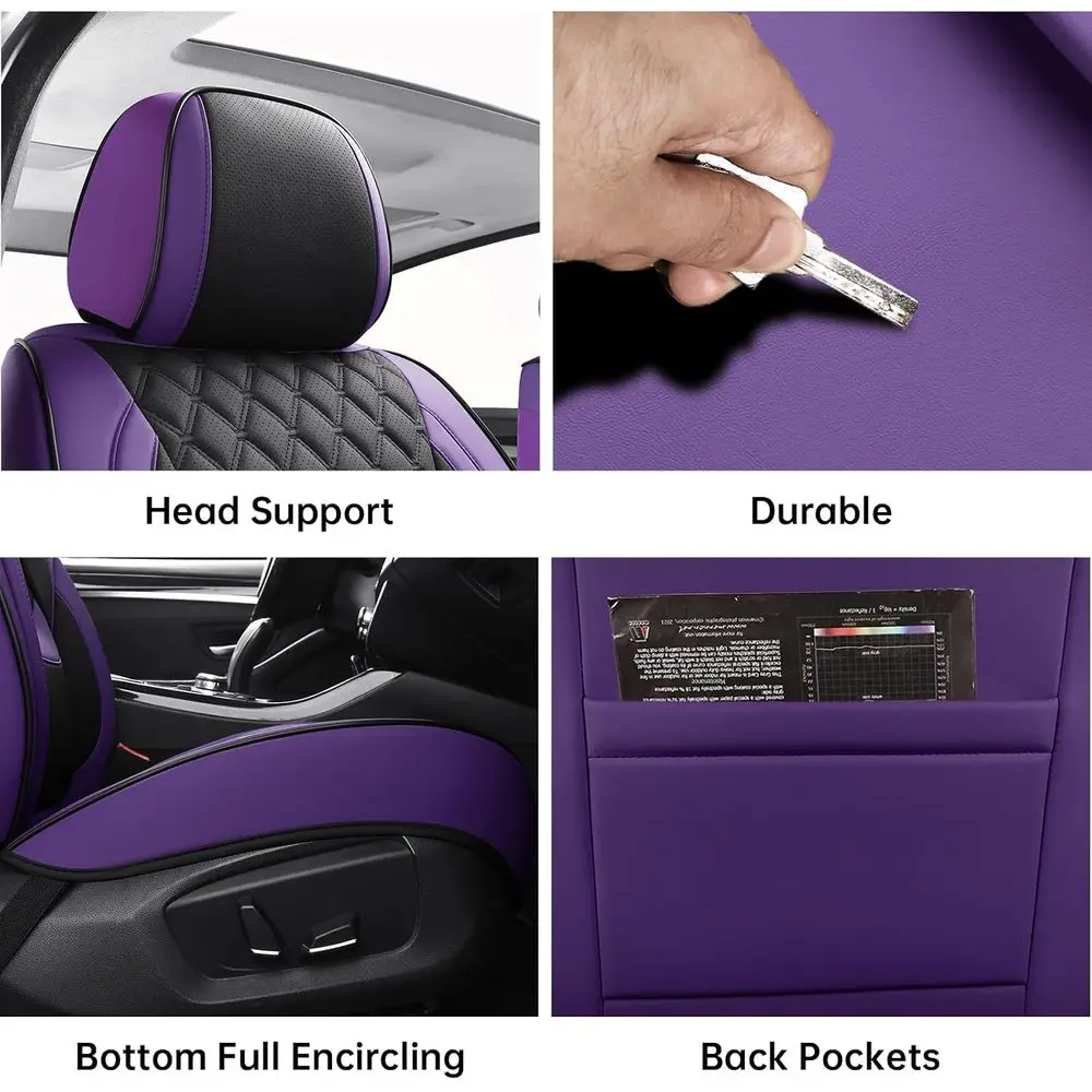 Universal 5-Seat Leather Car Seat Covers, Front and Rear Seat Protection, Waterproof Cushions for Most Cars, SUVs, and Trucks (B