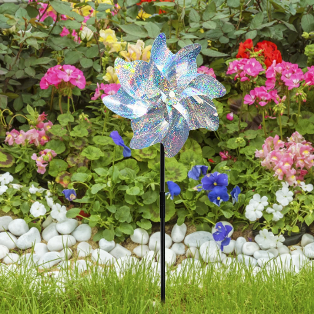 1-10PCS Silver Laser Bird Repellent Pinwheel Reflective Windmill For Orchard Garden Bird Scarer Decor Kids Toy Wind Spinner view 4