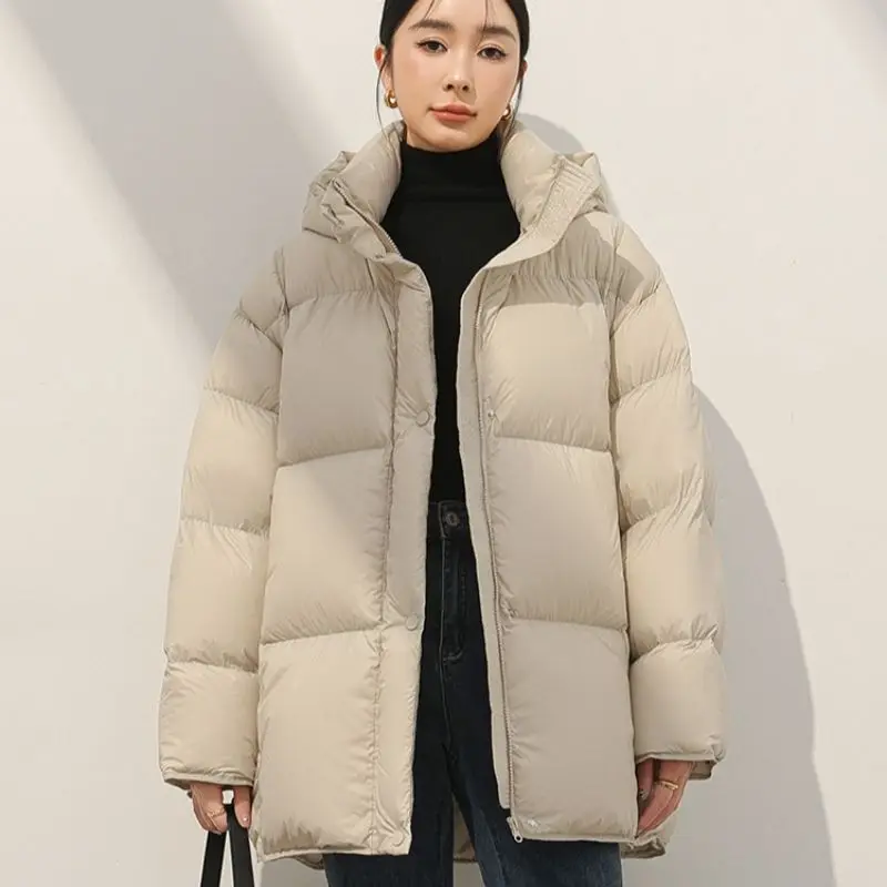2026 New Women's Winter Cotton Jacket Mid-Length Korean Style Chic Loose Puffer Coat Thick Cotton Padded Jacket Solid Outerwear