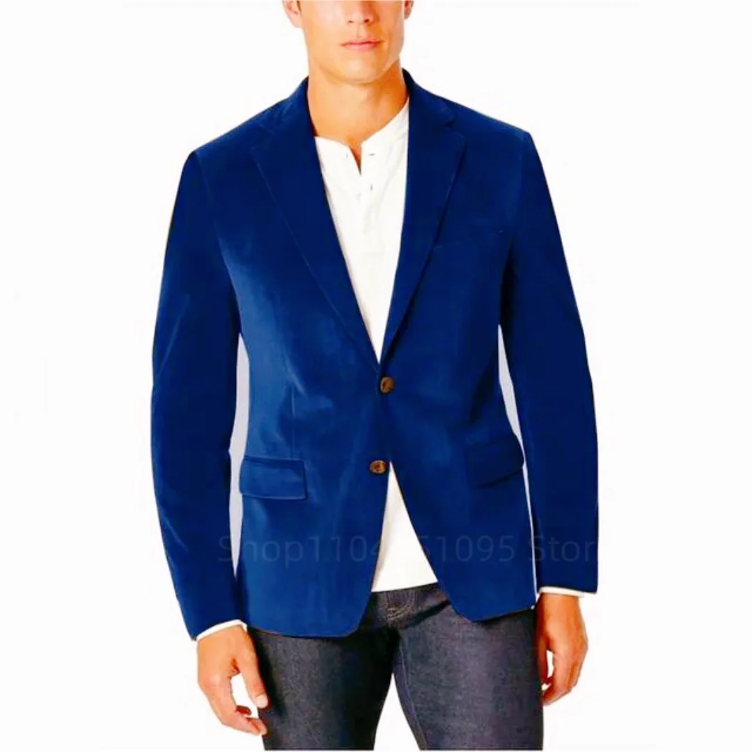 

New Velvet Blazer for Business Wedding Men Notch Lapel One Button Casual Jacket Formal Male Groom Suit Blazer Only One Coat