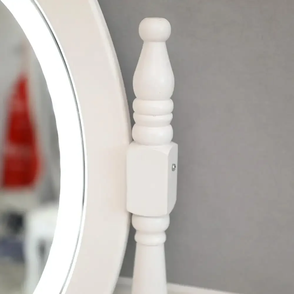 Meja Rias Putih Elegan Meja Rias dan Bangku Set Meja Rias Kayu dengan 4 Laci & Cermin Layar Sentuh LED Menyala