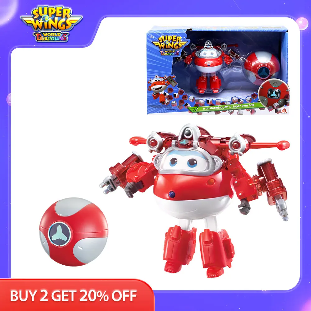 

Super Wings S6 5 Inches Transforming Jett & ball - Iron Power Robots Deformation to Airplane Action Figures Anime Kid Toys