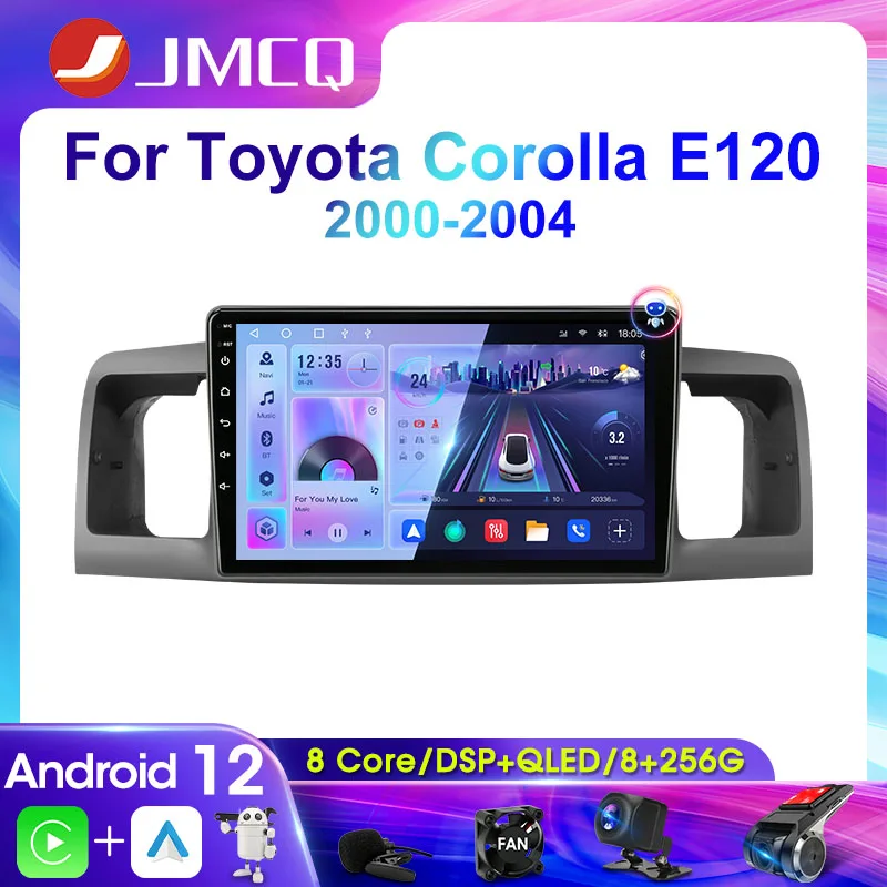 

JMCQ 9" 2Din Car Radio Multimedia Video Player for Toyota Corolla E120 2000 - 2004 Navigation GPS Wireless Carplay 4G Android 12