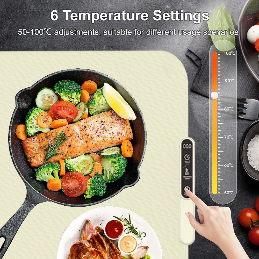 Electric Food Warmer Foldable Warming Tray Fast Heating Mat Keep Food Hot Constant Mat Portable Food Warm Plate 6 Temp Setting