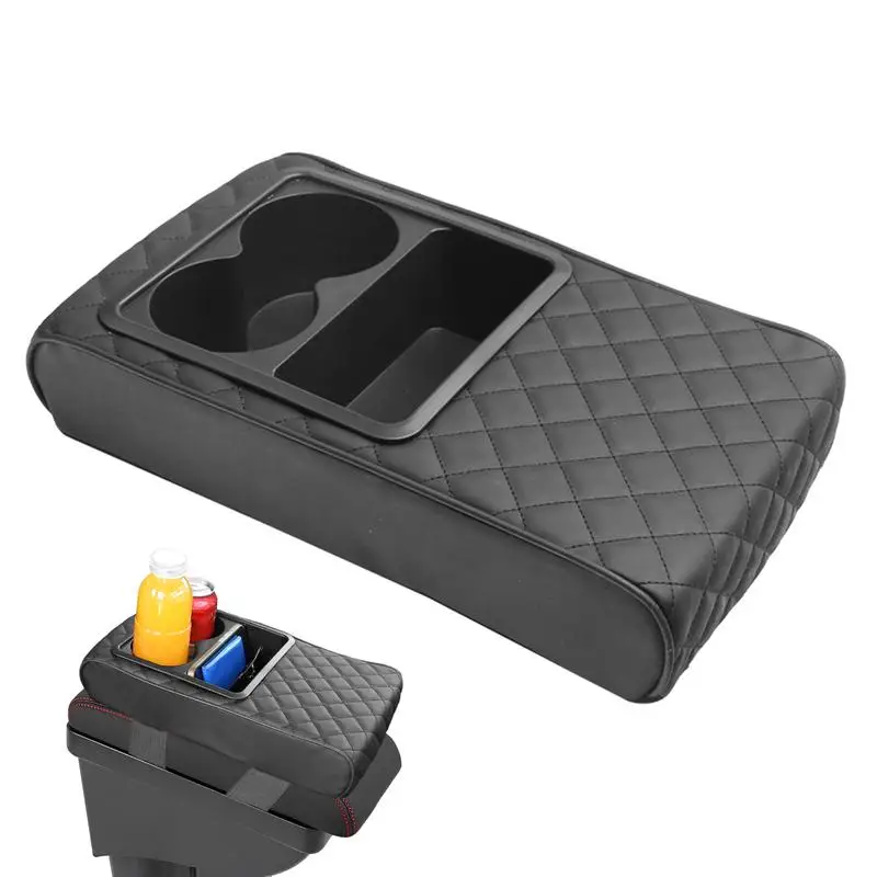 Arm Rest Cover for Car Waterproof PU Leather Armrest Box Mat with Cup Holder Armrest Box Pad Multifunctional Easy Installation