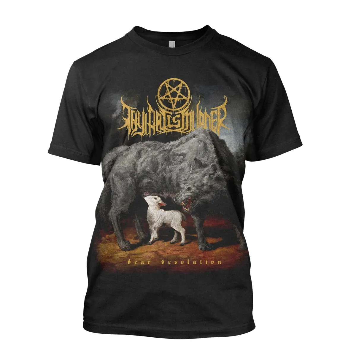 Thy Art Is Murder Dear Desolation Print T Shirt, Vintage Oil Painting Wolf and Lamb Graphic, Deathcore Band Merch
