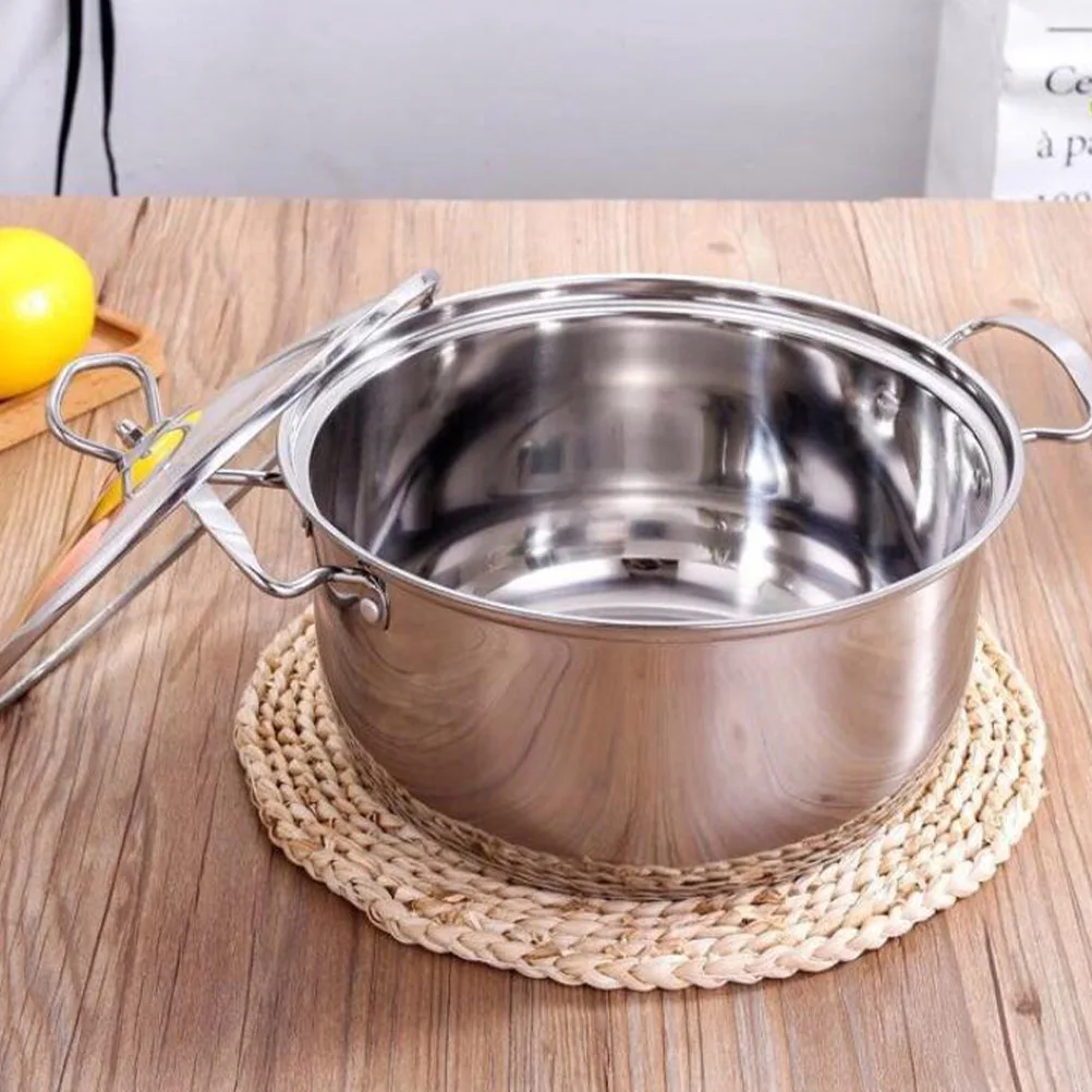 

1pc Stainless Steel Milk Universal Induction Gas Cooker Anti-Stick Anti-Overflow Soup Silver Tempered Glass Lid Riveted Handle