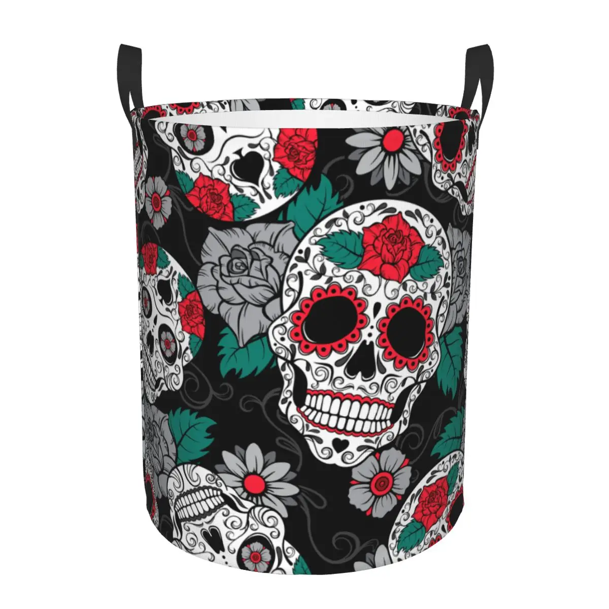 Custom Gothic Floral Skulls Laundry Basket Collapsible Toy Clothes Hamper Storage Bin for Kids Nursery