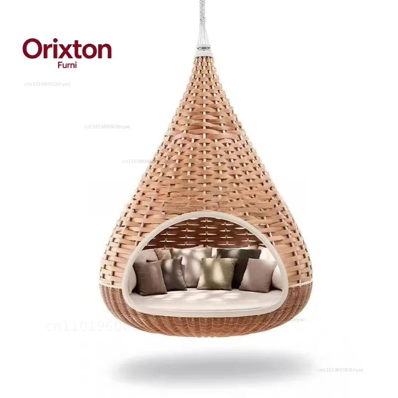 Natural Nestrest Suspended Seat Outdoor Rattan Garden Standing Hanging Lounger Daybed Big Rattan Swing For Resort