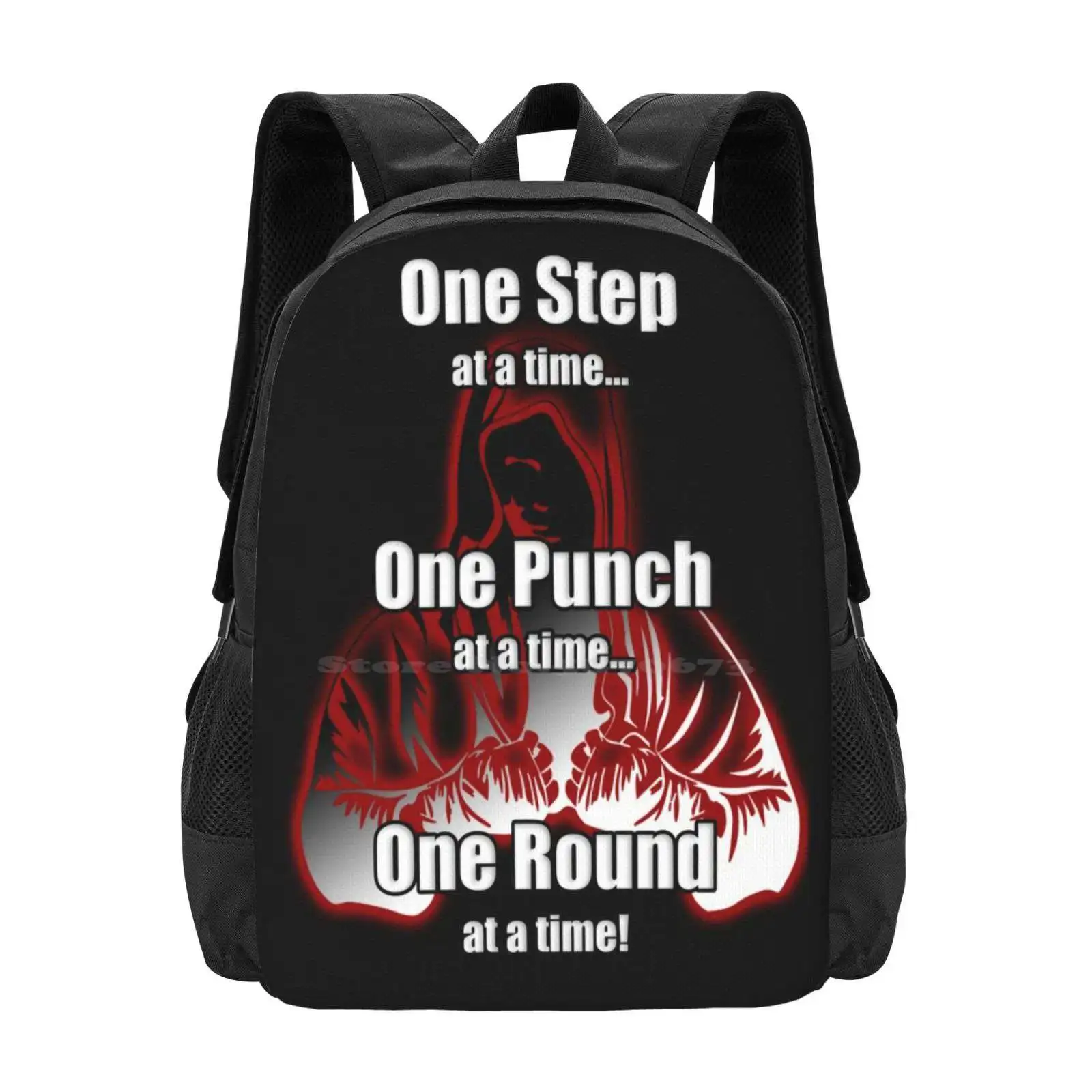 One Step...one Punch School Bag Big Capacity Backpack Laptop Balboa Baboa Fighter Boxing Boxer Workout Working Creed Fighting