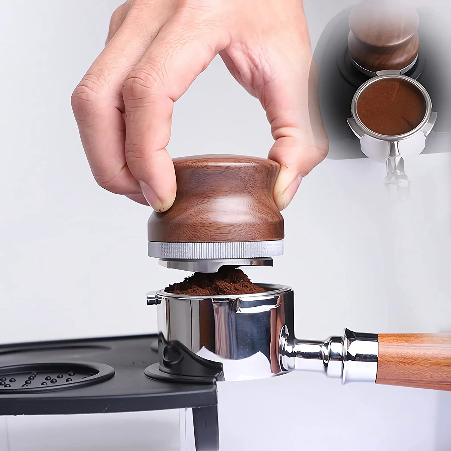 Espresso Palm Tamper Café Distribuidor, Altura ajustável, Leveler Ferramenta para 54 milímetros Breville Portafilter, 53 milímetros