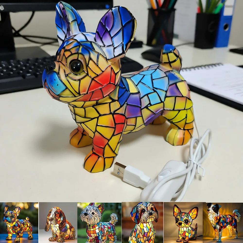 Dog Sculpture Cat Statue Animal Figurine Personalized Gift Resin Decoration for Desktop LED Night Light Artistic Series Ornament