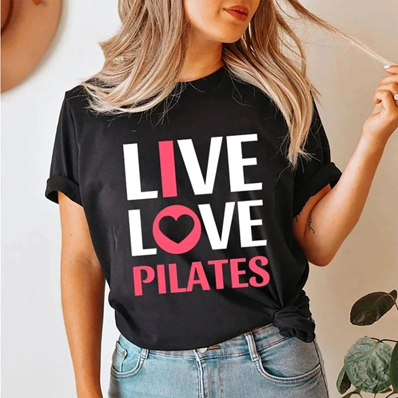 Live Love Pilates T-shirts Pilates Lovers Fashion Tee Shirt Summer Casual Crew Neck Loose Tee Shirt Fashion Hip Hop Y2k Clothes
