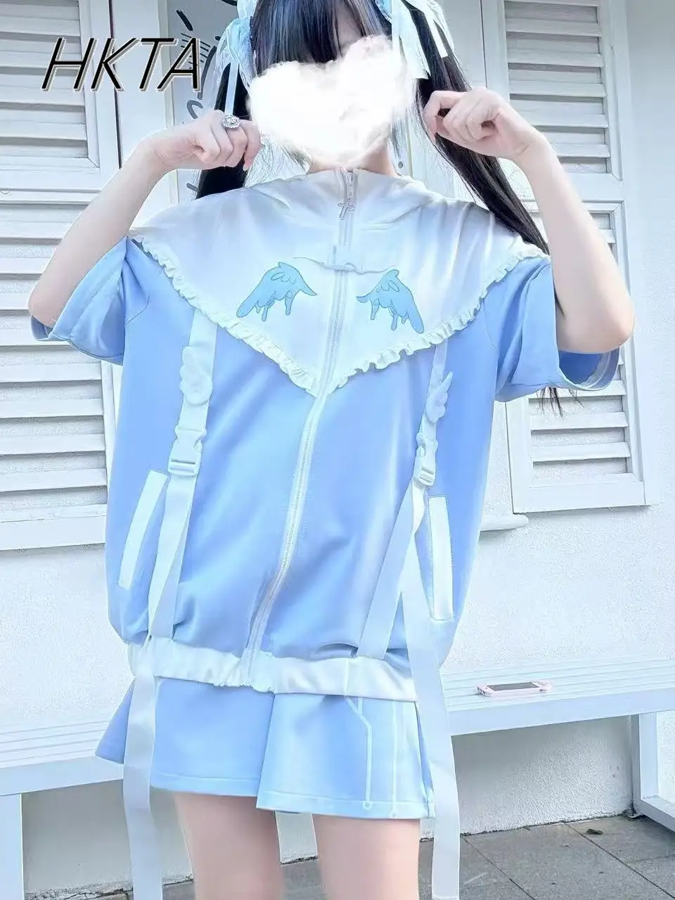 

Japanese style subculture sweet and cute cartoon hooded jacket women mine loose sports casual shorts three pieces sets ladies