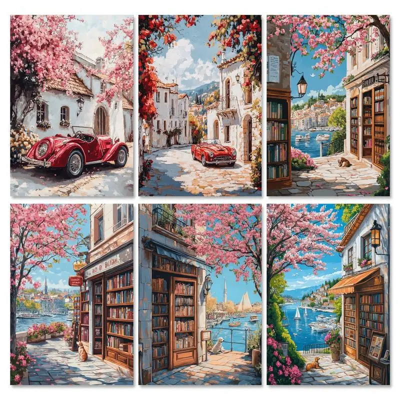 

RUOPOTY Modern Diy Painting By Number For Adults Diy Frame Landscape Tree City Wall Picture By Numbers Handpainted For Diy Gift
