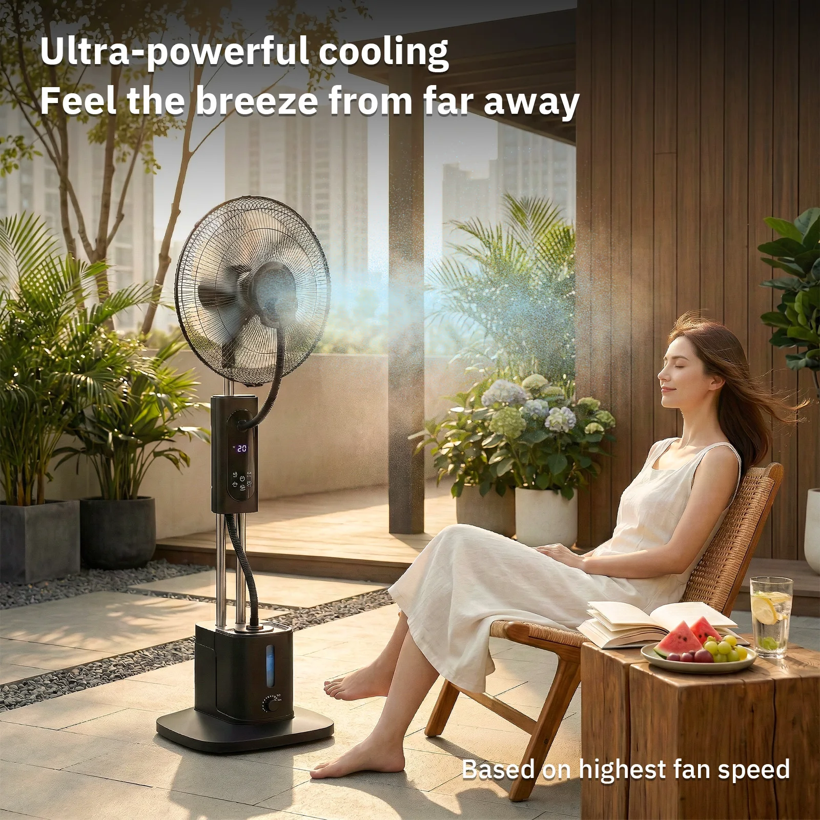 

US Standard MH-MF40C Misting Standing Fan 16 Inch, 110V 70W PP Body Aluminum Motor with 2.5L Detachable Water Tank, LED Display Touch & Remote Control Household Fan for Ventilation Humidification Black