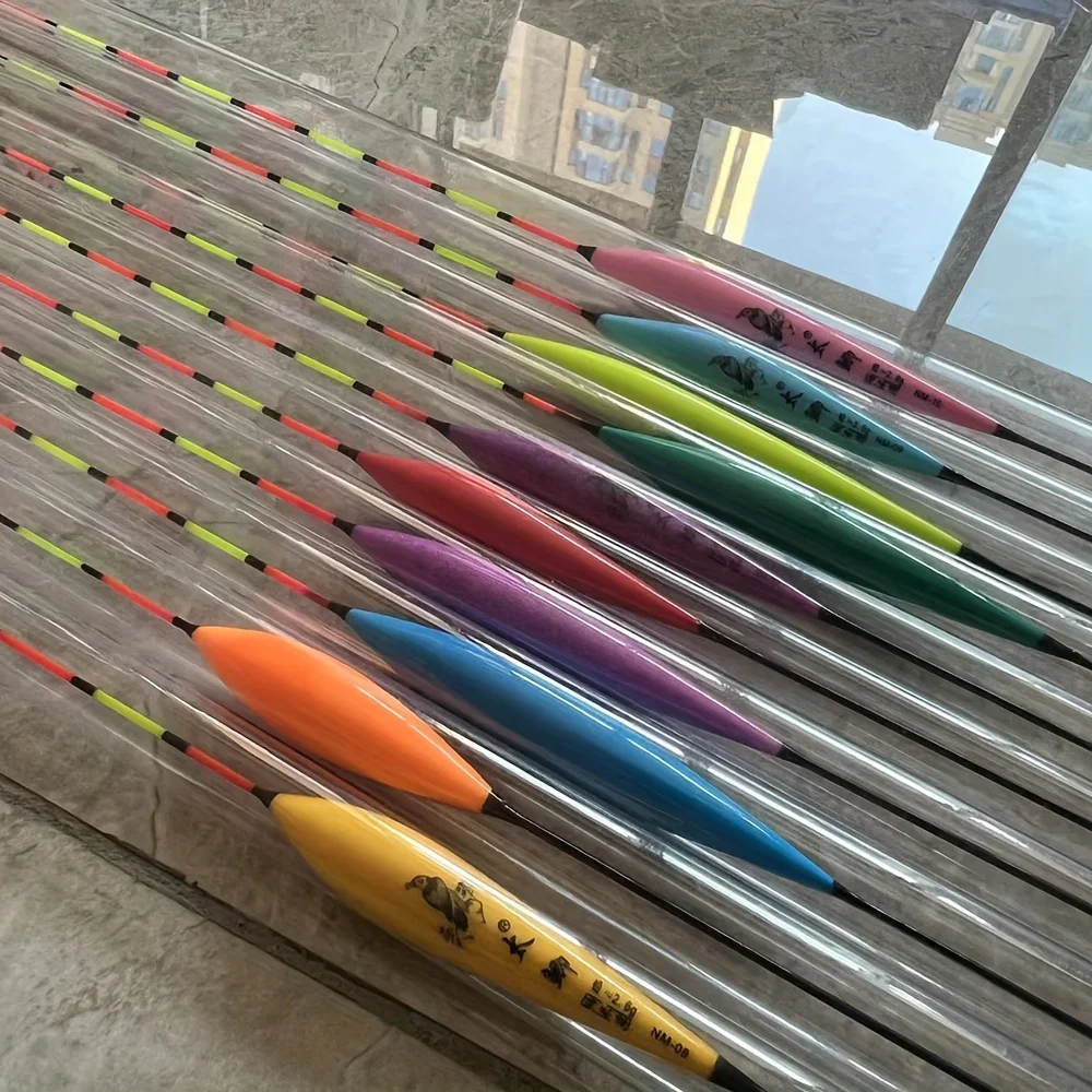 10 قطع عوامة صيد عالية الوضوح مع أنبوب تخزين، ملحقات صيد الأسماك (لون عشوائي)