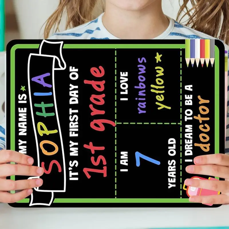 First Day Of School Sign Wooden Back To School Board Double-Sided Photo Prop Sign Educational Posters Reusable Math Posters