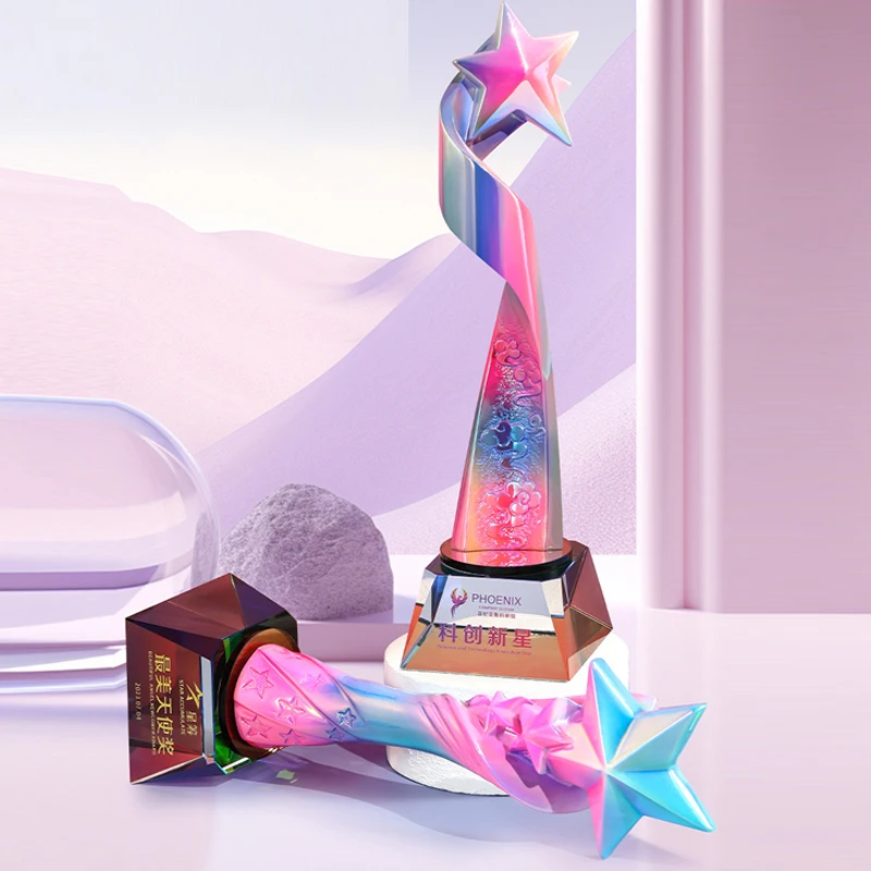 Customized High-End Colorful Resin Trophy, Excellent Employee Dance Souvenirs Home Decor Award Honor Crystal Base Lettering, 1Pc
