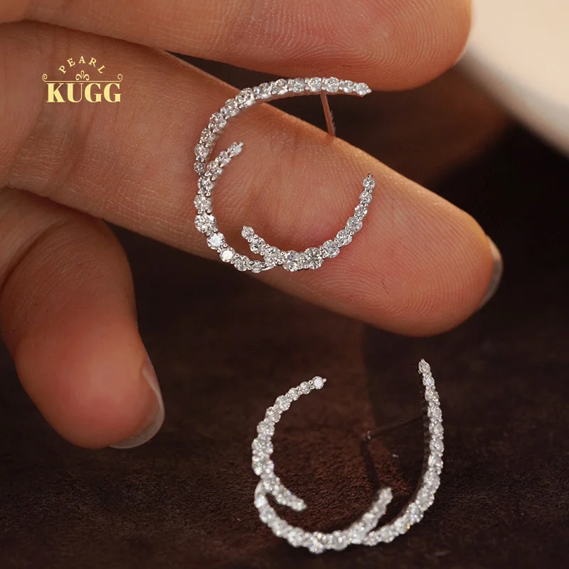 

KUGG 18K White Gold Earrings Fashion Simple Style 1.12carat Real Natural Diamond Stud Earrings for Women High Party Jewelry