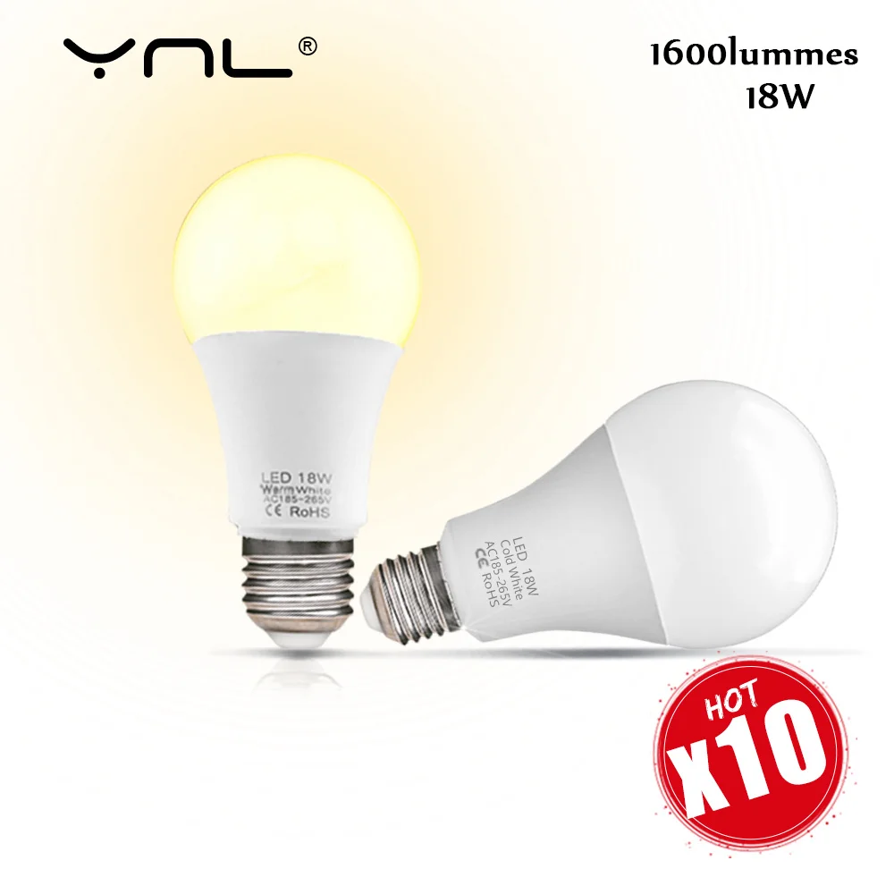 10 pces lâmpadas de lâmpada led e27 ac220v 240v lâmpada de potência real 18w 15 12 9 6 3 lampada bombilla mesa luz iluminação
