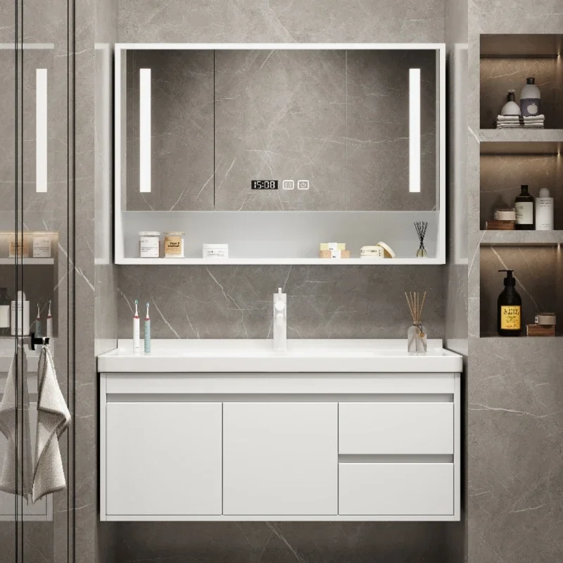 Solid Wood Bathroom Cabinet Intelligent Ceramic Light Luxury Simple Wash Basin Combination Cabinet Gabinete Furniture