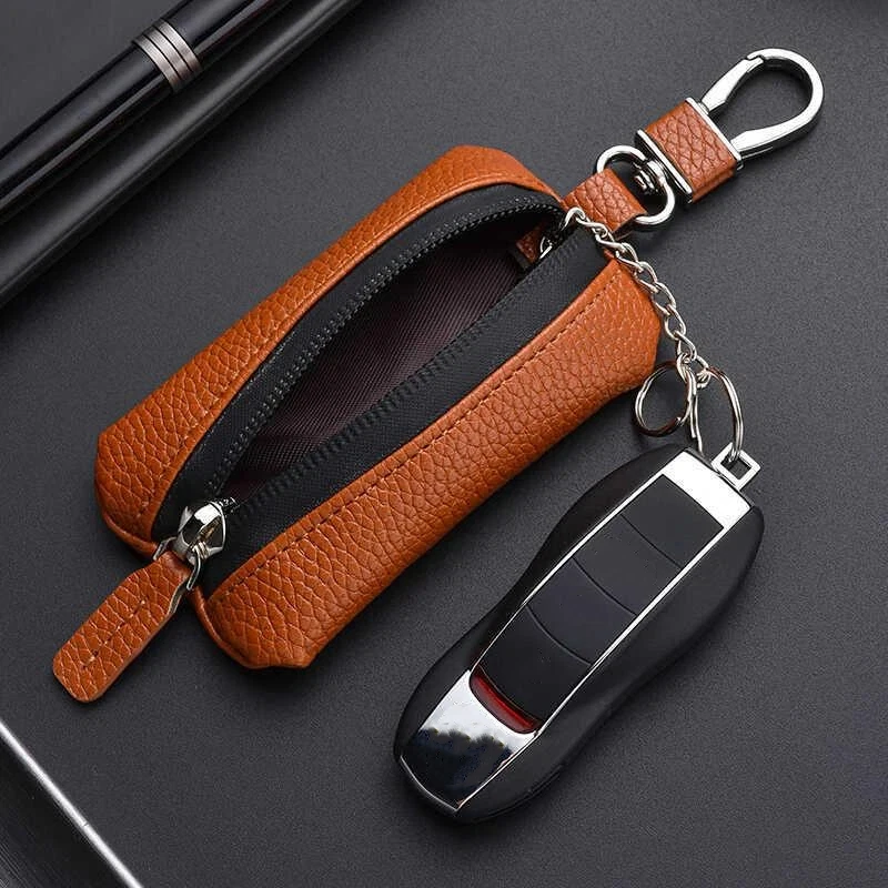 Hochwertige Autoschlüsseltasche aus weichem Leder für Herren mit Reißverschluss, Luxusgeschenk – Detail 2