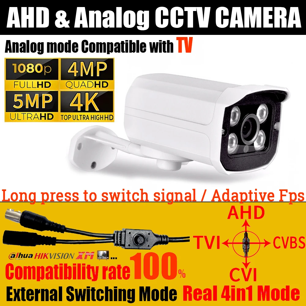 

HK/DH/XM Compatible Metal 4MP 5MP Ultra AHD Camera 8MP 2MP TVI/CVI/Analog 4in1 OSD HD 4LED Security Monitor Waterproof Outdoor