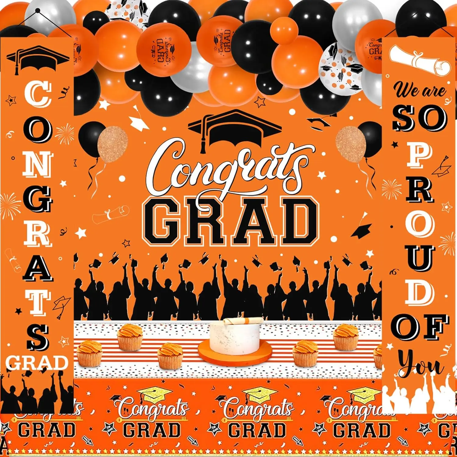 

2024 Graduation Party Decor Set Congrats Grad Backdrop We Are So Proud Of You Banner Table Cover Balloon Kit