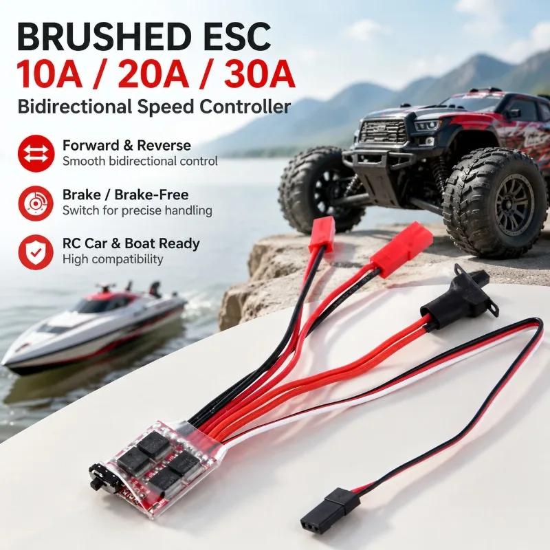 10A 20A 30A Bidirectional Brushed ESC Brake No Brake Switchable Electronic Speed Controller for RC Remote Control Model Cars