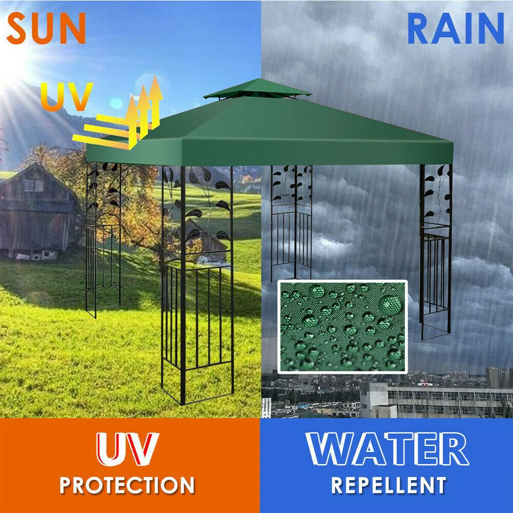 Thickened 3x3M Gazebo Top Replacement Outdoor 2 Ply Frameless Canopy Cover UV Protection Home Garden Patio Awning Tarpaulin