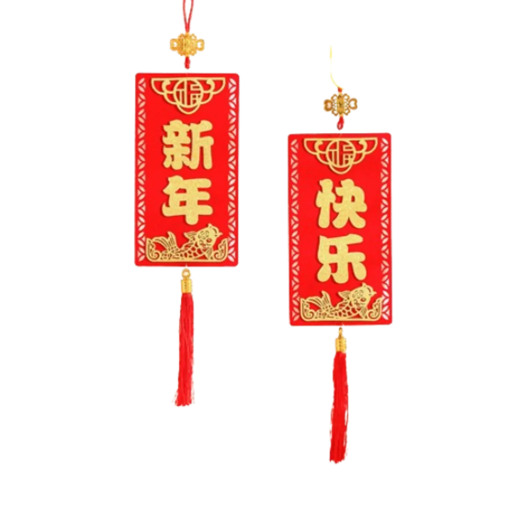 

Red Chinese Welcome Sign Pendants Flocking Traditional Blessed Words Small Couplet with Tassels Handmade