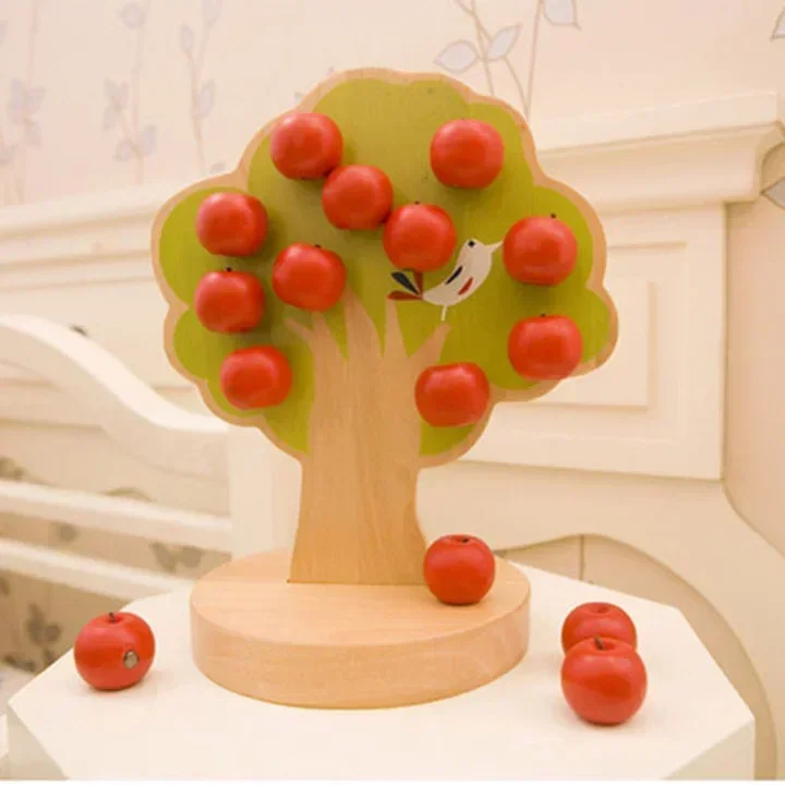 [ Funny ] DIY Wood Magnetic apple tree blocks model Wooden fancy early education toys baby learn&Grow mathematics toy best gift