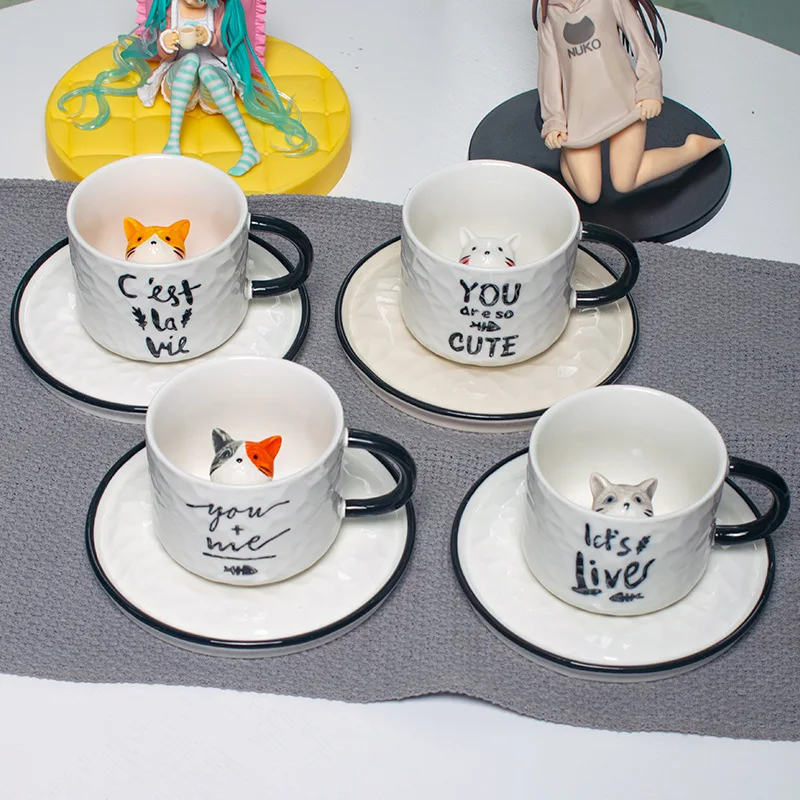 Funny Mug with Cat Inside Cat Figurine Coffee Cup Nordic Mark Office Maiden\'s Heart Literary Artistic Creativity Breakfast Oats